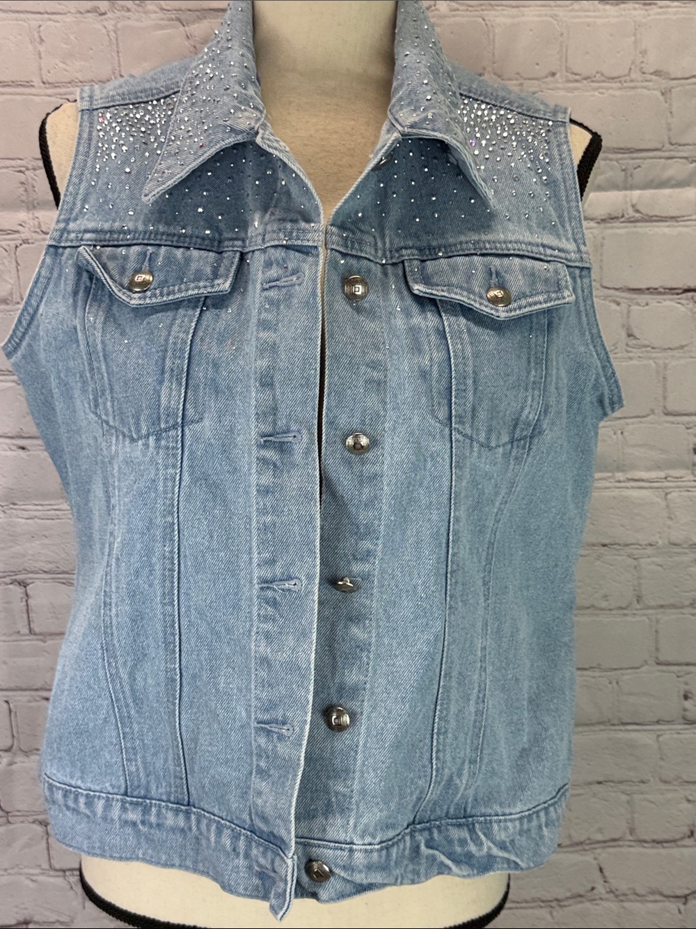 Christine Alexander Swarovski Crystal Light Wash Denim Vest size medium